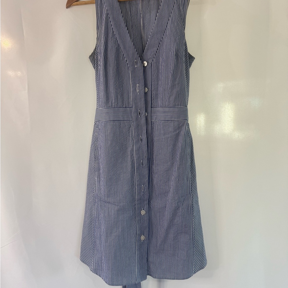 Rachael Ray Light Blue & White Striped Tie-Waist Midi Dress 👗 Spring Dress - Picture 2 of 8